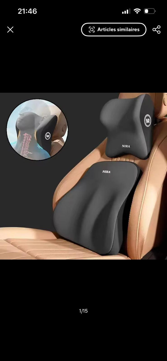 Premium Memory Foam Car Neck & Lumbar Support Pillow